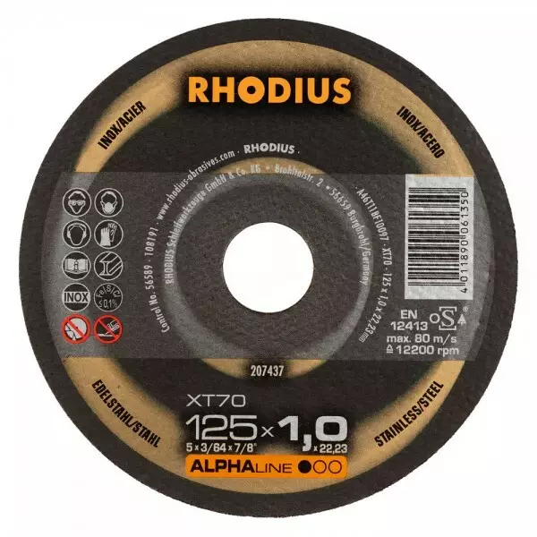 Katkaisulaikka XT70 Alpha 125x1,0 Rhodius - Katkaisulaikat - 283-60-XT701251B - 1