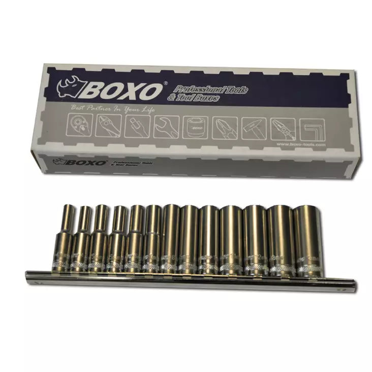 Hylsysarja 1/4" pitkät Kiskossa 4-14 mm Boxo - Hylsysarjat - 284-B33-2013RL - 1