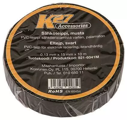Sähköteippi musta 15mm x 10m - Teipit - 921-6041M - 1