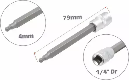 Asta 1/4" pitkä pallopäinen kuusiokolo kärkihylsy 4mm 79mm - Hylsyt - ASTA-BHX4S - 2