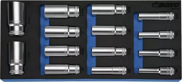 Hylsysarja pitkä 1/2", 3/8-1", 1/4" 12-kulmaa - Työkalumoduulit työkaluvaunuihin - 284-BX017S - 1