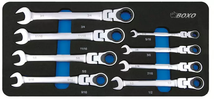 Tuumakokoinen räikkälenkkisarja 5/16-3/4" nivelellä - Työkalumoduulit työkaluvaunuihin - 284-BX022S - 1